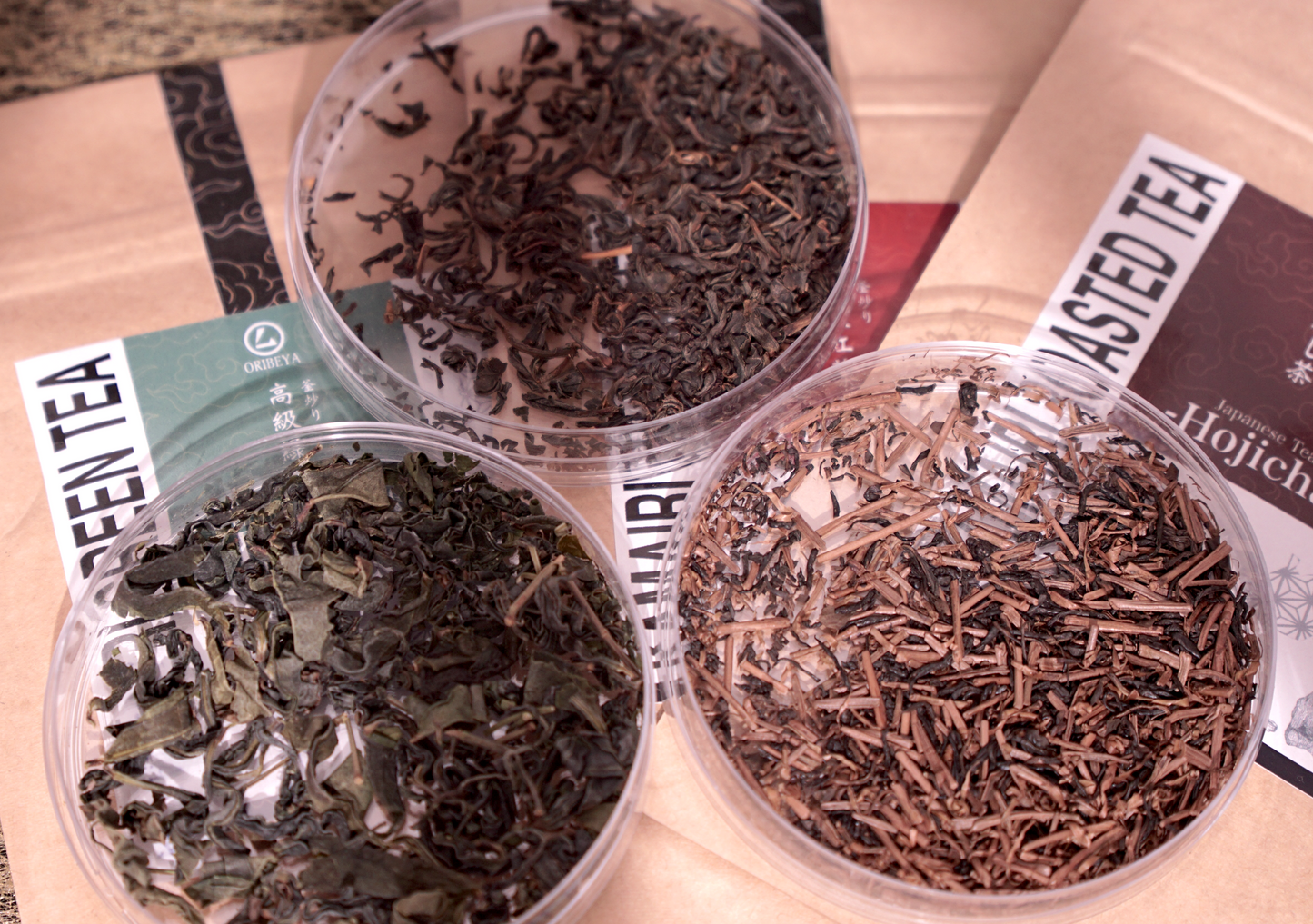 Japanese Kamairi Tea Tasting Set: Green Tea, Black Tea, and Roasted Tea